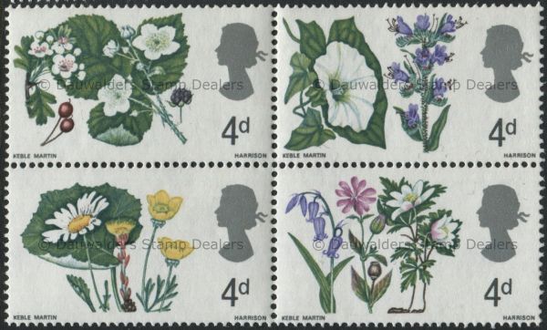 SG717-720 4d Block of 4 1967 Flowers