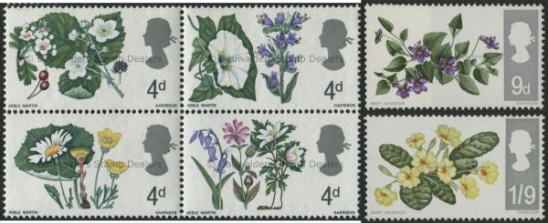 SG717-722 Set of 6 Ord 1967 Flowers