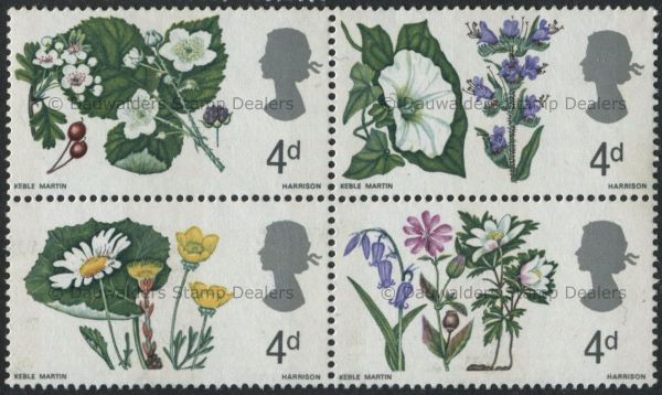 SG717p-720p 4d Block of 4 (Phos) 1967 Flowers