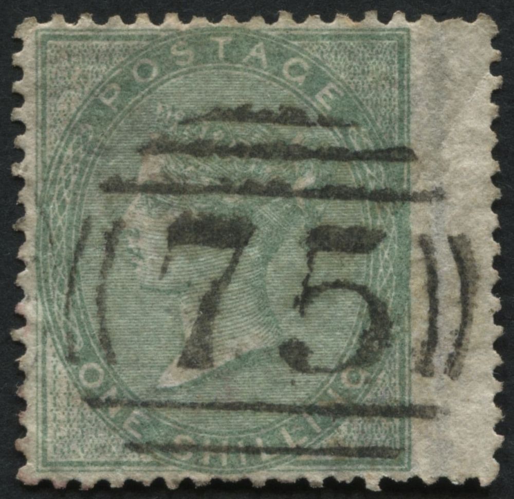 SG72 1/- Green F/U with 75 duplex of Birmingham