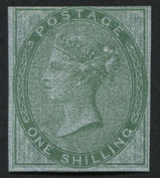 SG72 1/- Green imprimatur Wmk Inv on Blue glazed paper, no gum - offered with RPS certificate