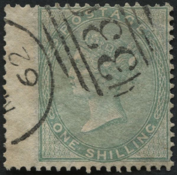 SG73 1/- pale Green, F/U neat duplex cancel