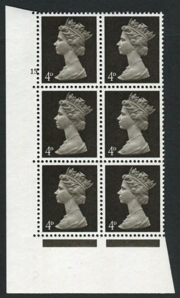 SG731Eav 1968 4d Deep Olive Brown block, head A cly 15 no dot, U/M