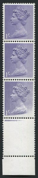 SG742var 1s Light Blueish-Violet, lower marginal, dry print error