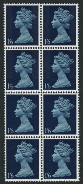 SG743E Var 1967-70 1s6d Greenish Blue & Deep Blue Block, Phosphor Omitted U/M