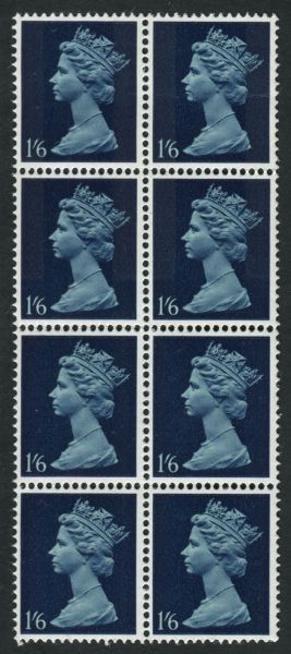 SG743E Var 1967-70 1s6d Greenish Blue & Deep Blue Block, Phosphor Omitted U/M (Lot 2)