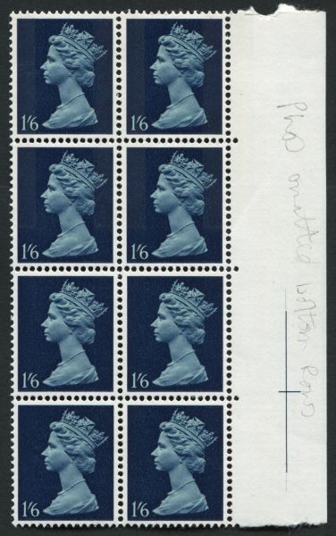 SG743E Var 1967-70 1s6d Greenish Blue & Deep Blue Block, Phosphor Omitted U/M (Lot 3)