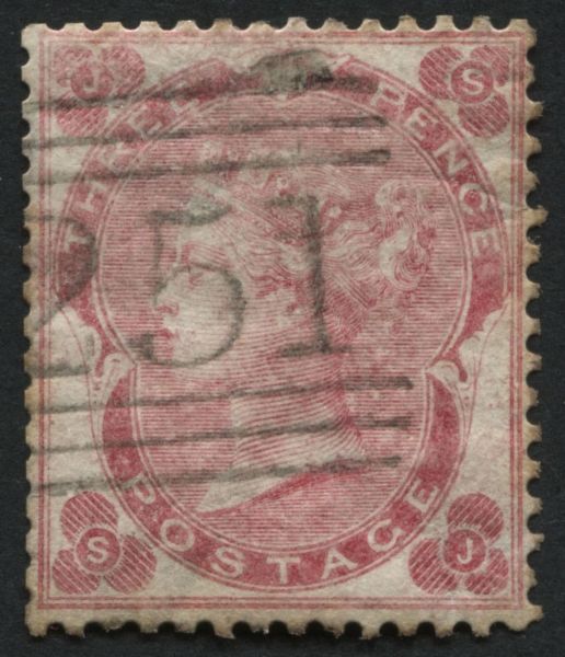 SG77 3d pale Carmine lightly cancelled with Scots numeral, v fine