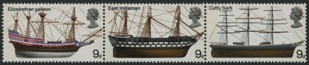 SG779-781 9d Strip of 3 1969 Ships