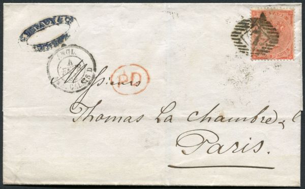 SG79 4d Red on wrapper to Paris, London No. 7 - fine