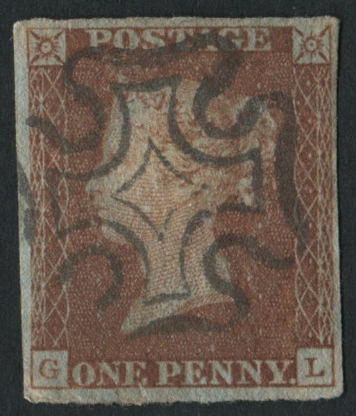 SG8 1d red brown 4 large margins with full and complete black Maltese cross, superb!