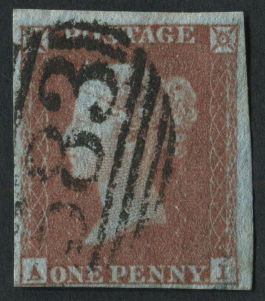 SG8 1d Red Brown AI 4 clear margins plate 107, a scarce plate