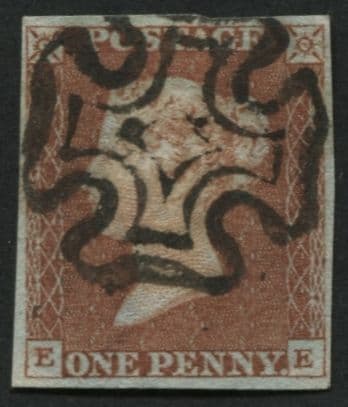 SG8 1d Red Brown EE plate 30, 4 good margins variety double E