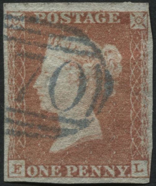 SG8 1d Red Brown plate 95 EL 4 margins fine pale Blue 70 numeral