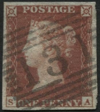 SG8 1d Red Brown TL, 4 clear margins plate 14