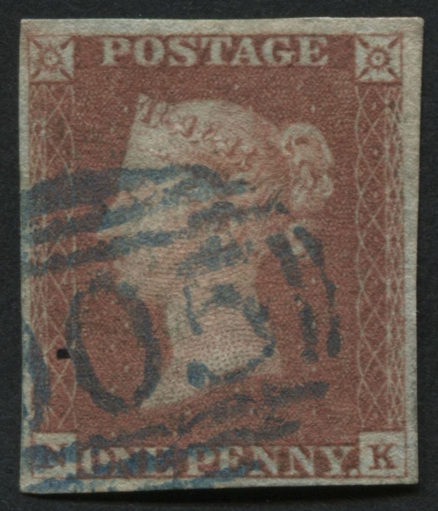 SG80 1d Red NK, has bright Blue 1844 numeral  Cat 250