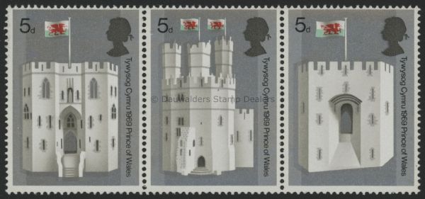 SG802-04 5d Strip of 3 1969 Prince of Wales