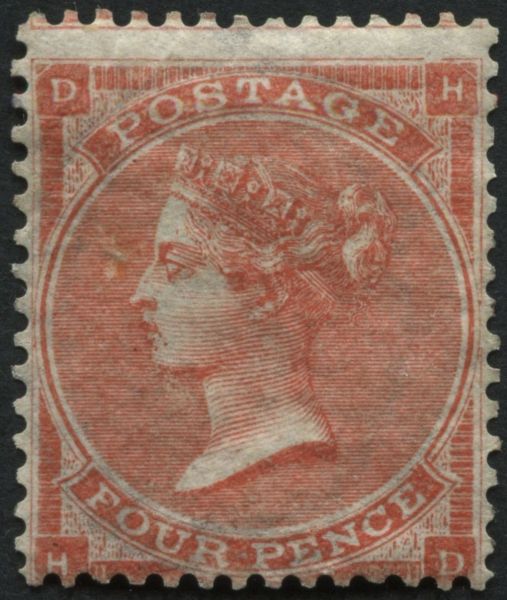 SG81 Fourpence bright Red with hair lines, v fine mint