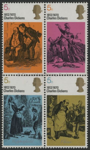 SG824-27 5d Block of 4 1970 Dickens