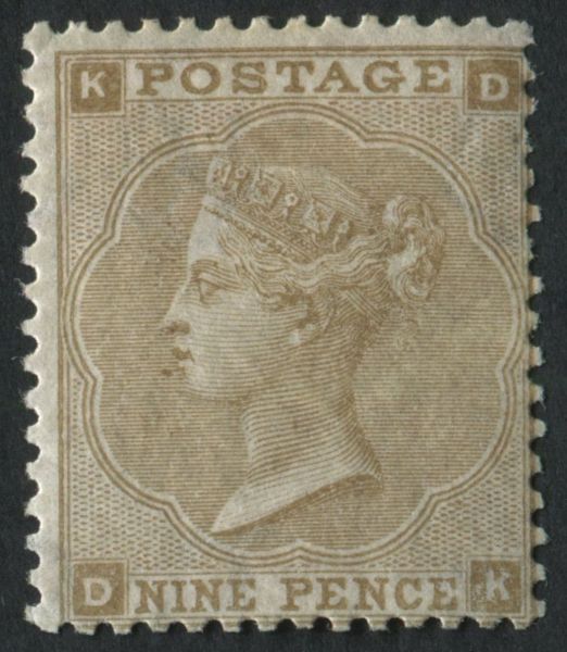 SG87 1862-64 9d Bistre DK, two nibbled perfs otherwise fine mounted mint, scarce thus