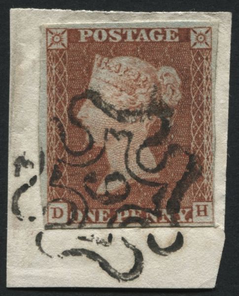 SG8M 1d Red-Brown DH 4 close margins, fine London No 6 in Maltese cross