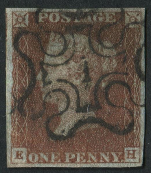 SG8m 1d Red Brown EH used with control number 1 in Maltese cross,  4 good margins