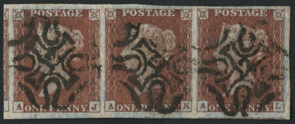 SG8m 1d Red Pl36 AJ-AL. London No.12 MX, reverse Ivory heads