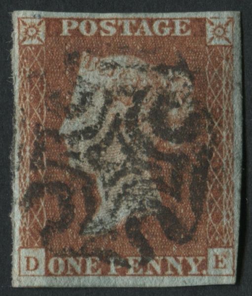 SG8SpecB1tk 1d Red Brown DE 4 margins fine Leamington Maltese cross in Black