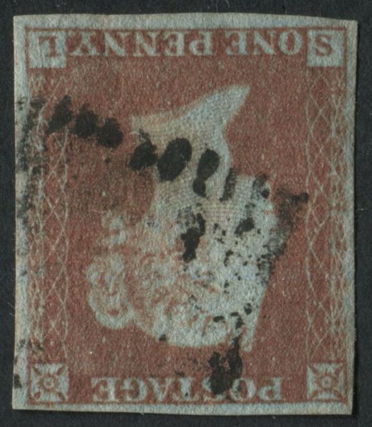 SG8wi 1d Red Brown SL Pl.107 lightly cancelled with inverted watermark and inverted letter S