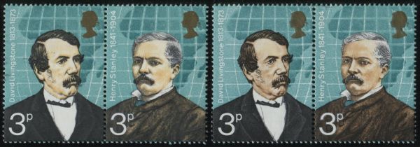 SG923ad 1973 3p British Explorers se-tenant pair, light Orange-Brown omitted