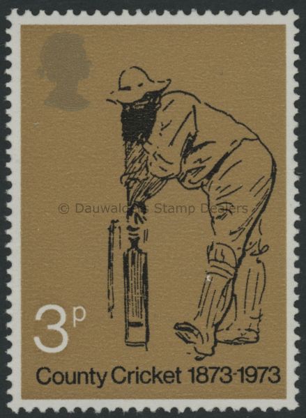 SG928 3p Brown 1973 Cricket