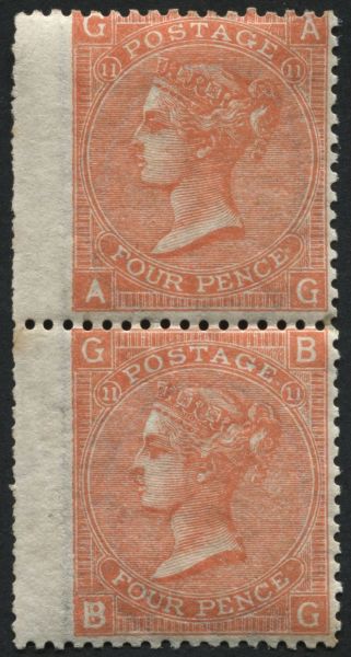 SG94 4d pair plate 11 Wmk Inv U/M, some gum toning