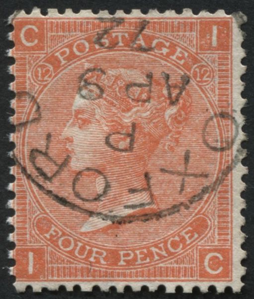 SG94 4d plate 14 deep Vermilion, OXFORD cds 1872