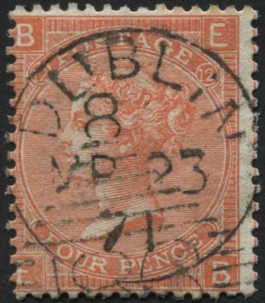 SG94 4d Vermilion plate 12, superb Dublin 1871 cds