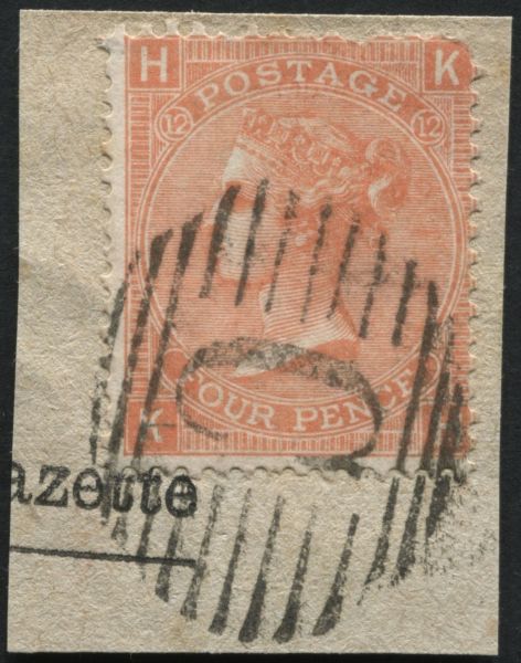 SG94 4d Vermilion tied to piece with 'C' Constantinople, superb used