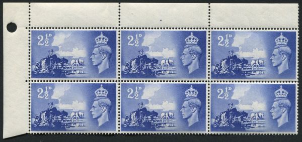 SGC2    2d Blue SpecNoQcom13a crown flaw within block of 6, U/M