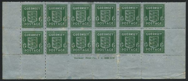 SGG4 d Green low 2 rows 12 stamps mint, cylinder 120M/2/42