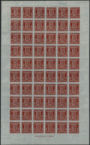 SGG5 1d Scarlet 1944 on French bank note paper, complete sheet of 60 U/M