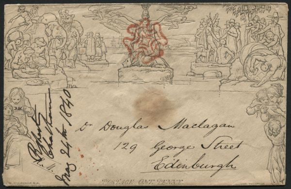 SGME2 Mulready One Penny A144 May date, sent 24th  v fine at Edinburgh to Chatham