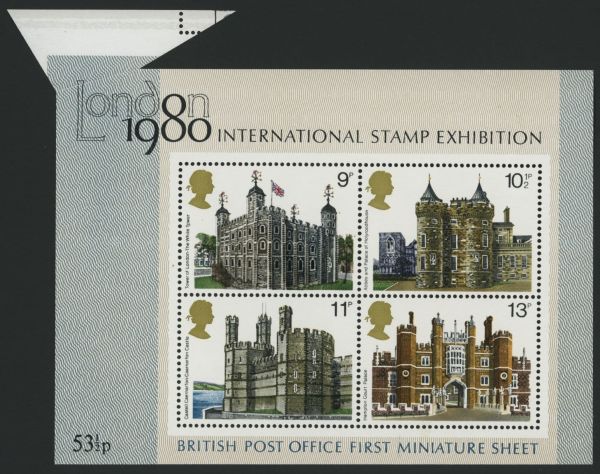 SGMS1058var London 1980 International Stamp Exhibition Minisheet with miscut design