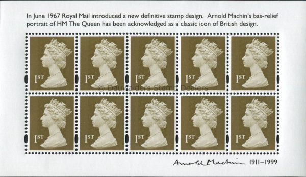 SGMS3222 Birth Cent. Of Arnold Machin 1st  as U3002 2011 Centenary First UK Aerial Post (1st issue)