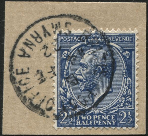 SGN21 2d bright Royal Blue 1912-24 tied to piece in 1922 with SMYRNA cds, with Hendon cert