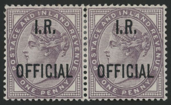 SGO3a OFFICIAL 1882-1901 I.R./OFFICIAL 1d Lilac horizontal pair opt in Blue-Black M/M