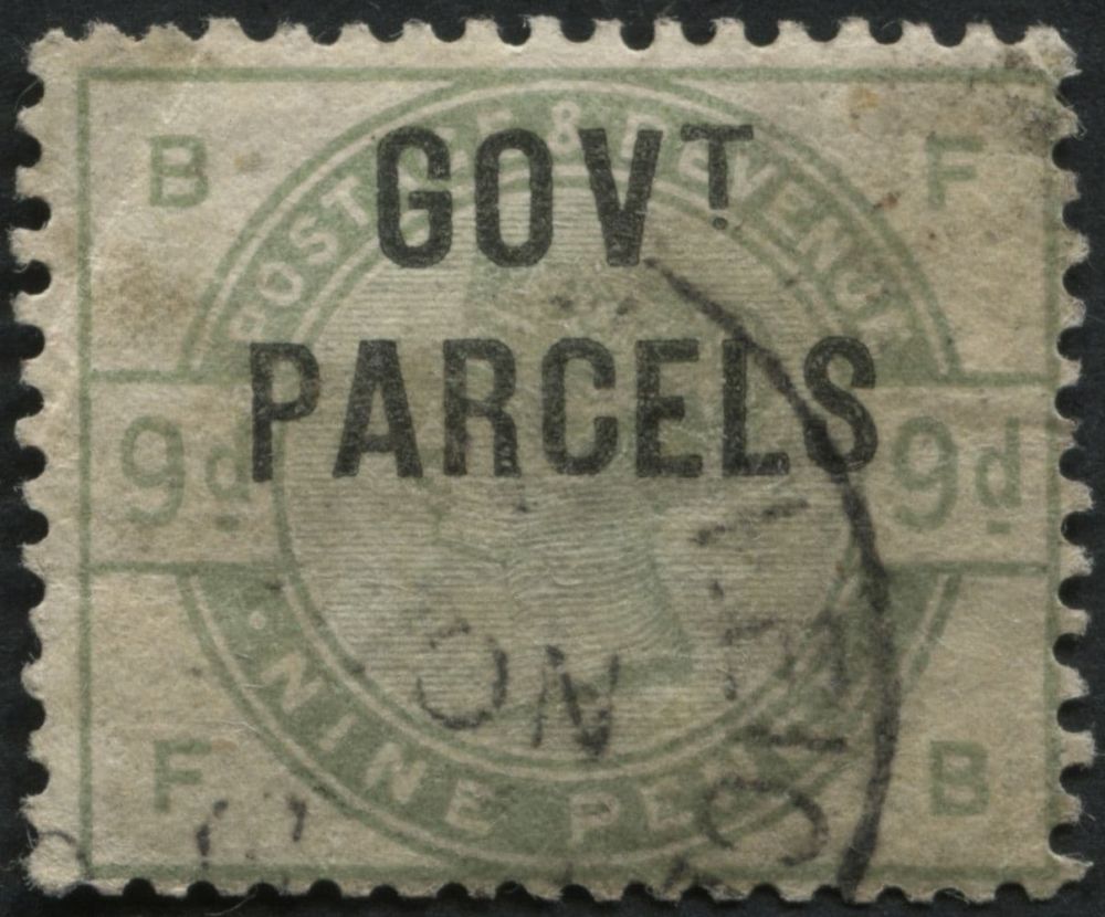 SGO63 Government Parcels 9d dull Green good colour, crease