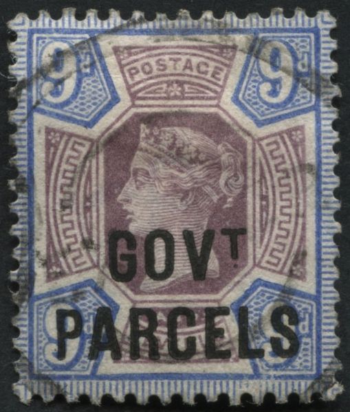 SGO67 Government Parcels 9d Purple and Blue, superb light cds