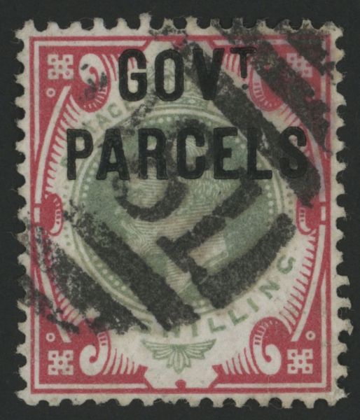 SGO78 OFFICIAL GOVT/PARCELS 1902 1s dull Green & Carmine, barred oval numeral 81 Stanhope