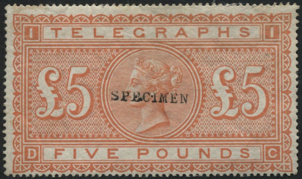 SGT18 5 Telegraph O/P SPECIMEN small overprint, small stain on hinge gum