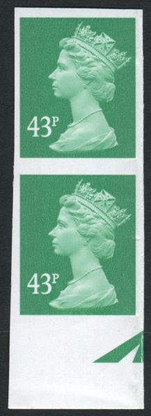 SGY1712 SpecU407var 43p Emerald IMPERFORATE pair with part guide arrow U/M