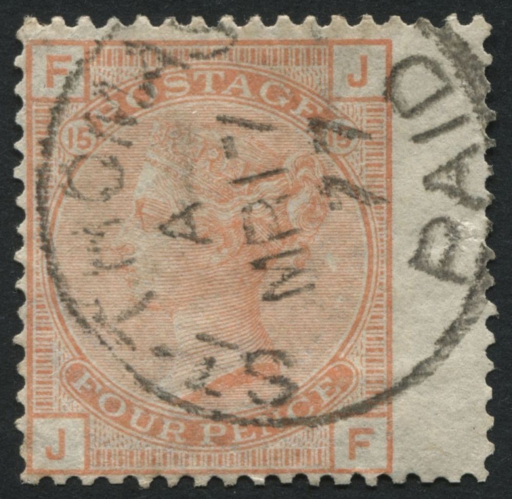 SGZ11 USED ABROAD. 1873-80 4d Vermilion plate 15 JF, VF/U with St THOMAS PAID of DWI