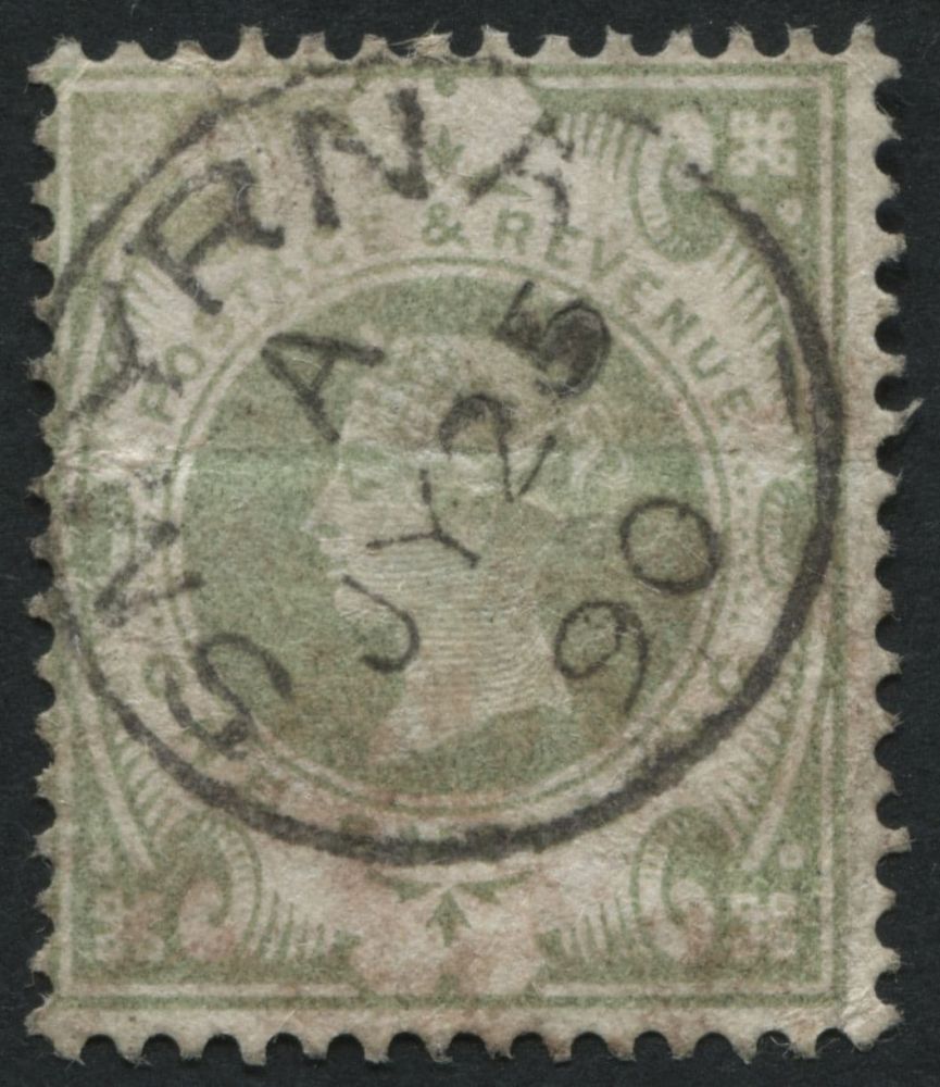 SGZ264 Smyrna 1887 1s dull Green, small faults but cancelled with complete SMYRNA cds